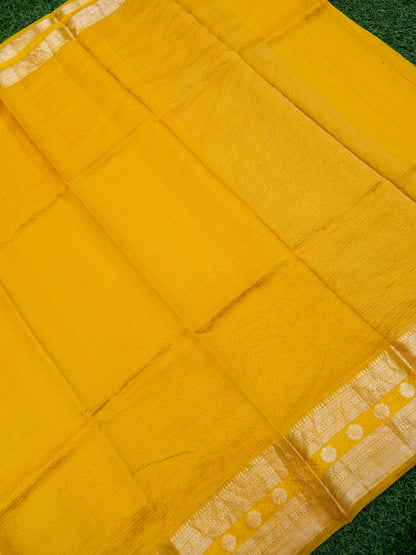 Handloom Dupion Kora Silk Banarasi Check Saree in Yellow - Khinkhwab