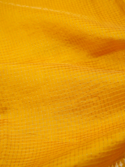 Handloom Dupion Kora Silk Banarasi Check Saree in Yellow - Khinkhwab