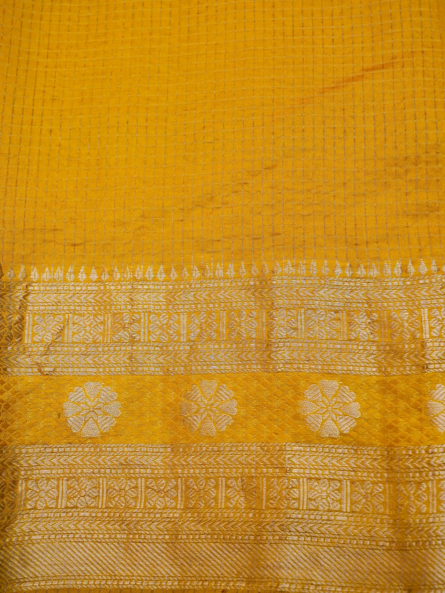 Handloom Dupion Kora Silk Banarasi Check Saree in Yellow - Khinkhwab