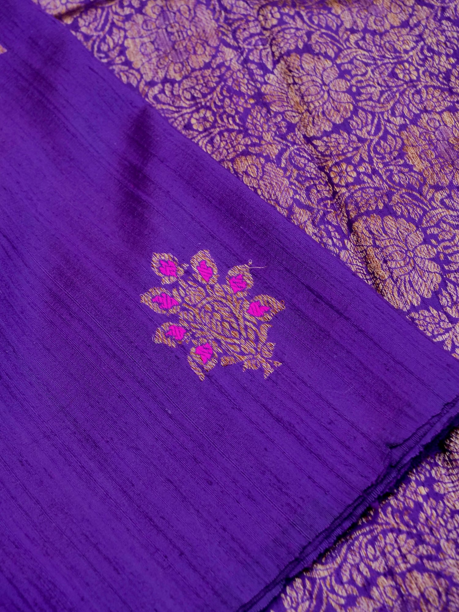 Handloom Raw Silk Kadhua Banarasi Saree in Purple - Khinkhwab