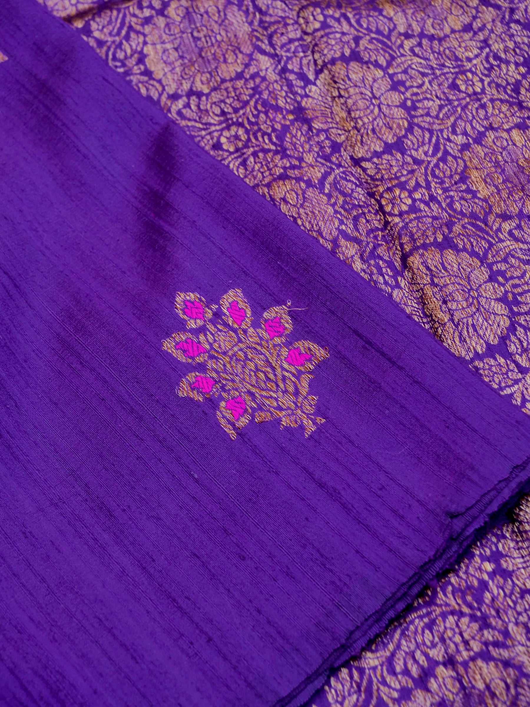 Handloom Raw Silk Kadhua Banarasi Saree in Purple - Khinkhwab