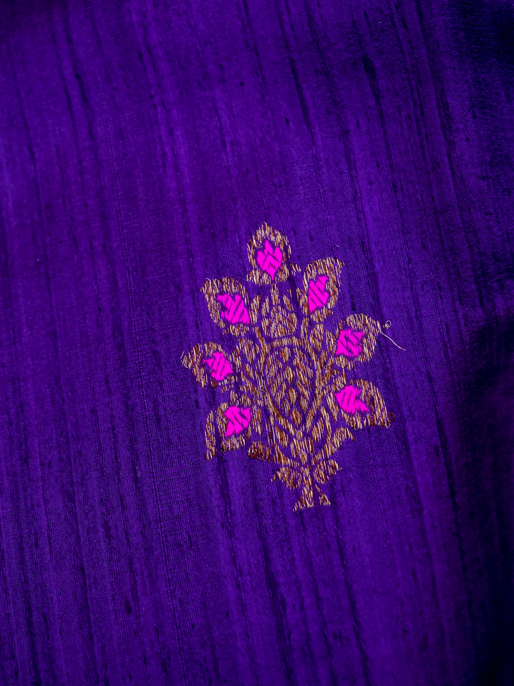 Handloom Raw Silk Kadhua Banarasi Saree in Purple - Khinkhwab