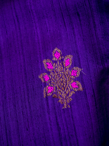 Handloom Raw Silk Kadhua Banarasi Saree in Purple - Khinkhwab