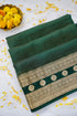Handloom Dupion Kora Silk Banarasi Check Saree in Green - Khinkhwab