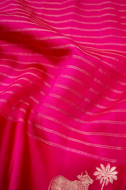 Handloom Banarasi Pure Katan Silk Kadwa Saree in Pink Nandi Motif - Khinkhwab