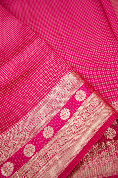 Handloom Dupion by Kora Silk Banarasi Check Saree in Pink - Khinkhwab