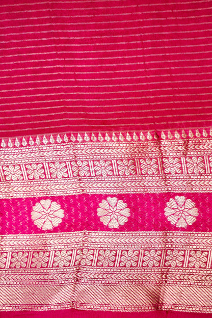 Handloom Dupion by Kora Silk Banarasi Check Saree in Pink - Khinkhwab