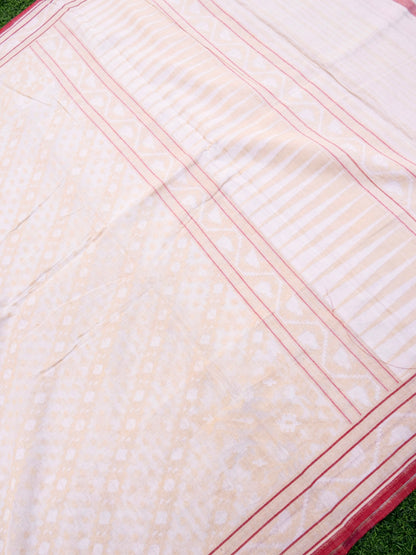 Banarasi Cotton Handloom Jamdani Ektara Saree in White - Khinkhwab