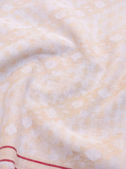 Banarasi Cotton Handloom Jamdani Ektara Saree in White - Khinkhwab
