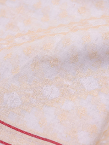 Banarasi Cotton Handloom Jamdani Ektara Saree in White - Khinkhwab