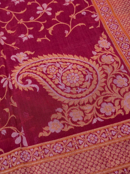 Banarasi Cotton Handloom Jamdani Ektara Saree in Red - Khinkhwab