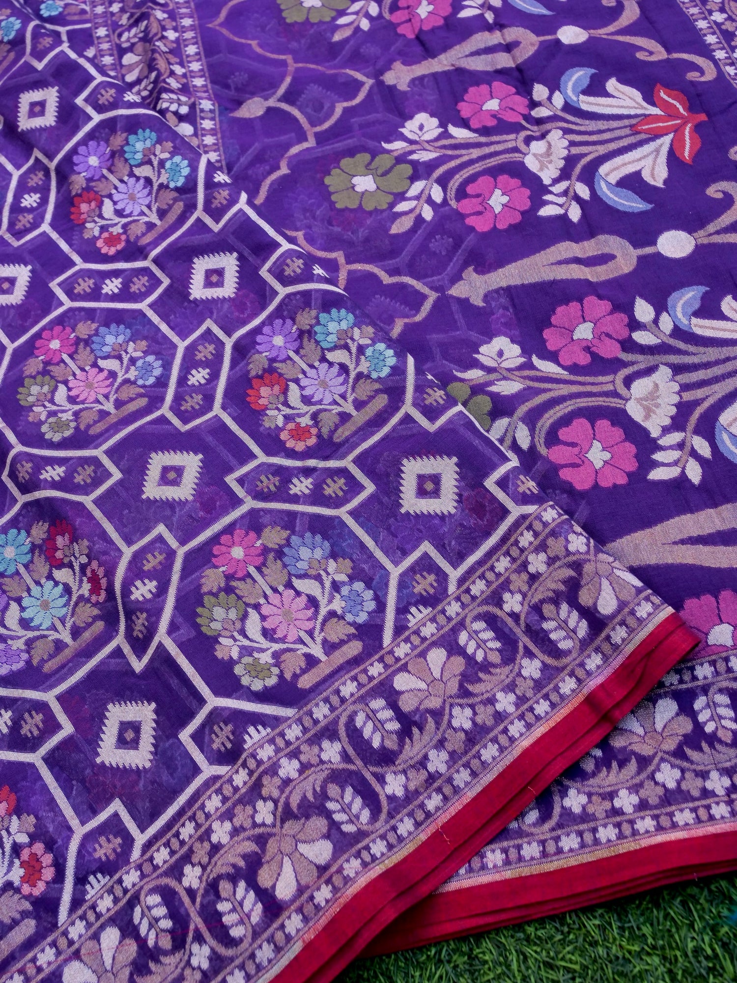 Handloom Cotton Ektara Banarasi Saree in Purple - Khinkhwab