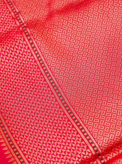 Handwoven Banarasi Katan Silk Double Tani Saree in Cerise Pink