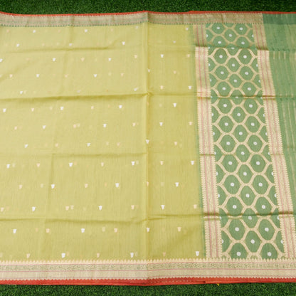 Handwoven Banarasi Kora Cotton Kadwa Booti Saree in Butter Yellow