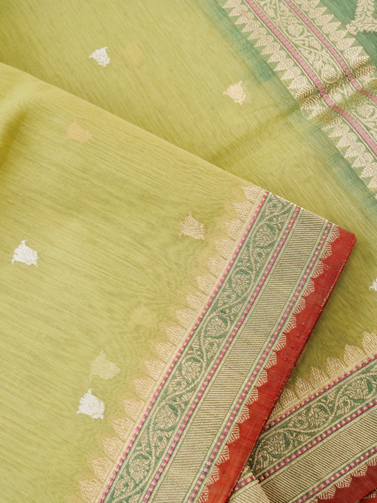 Handwoven Banarasi Kora Cotton Kadwa Booti Saree in Butter Yellow