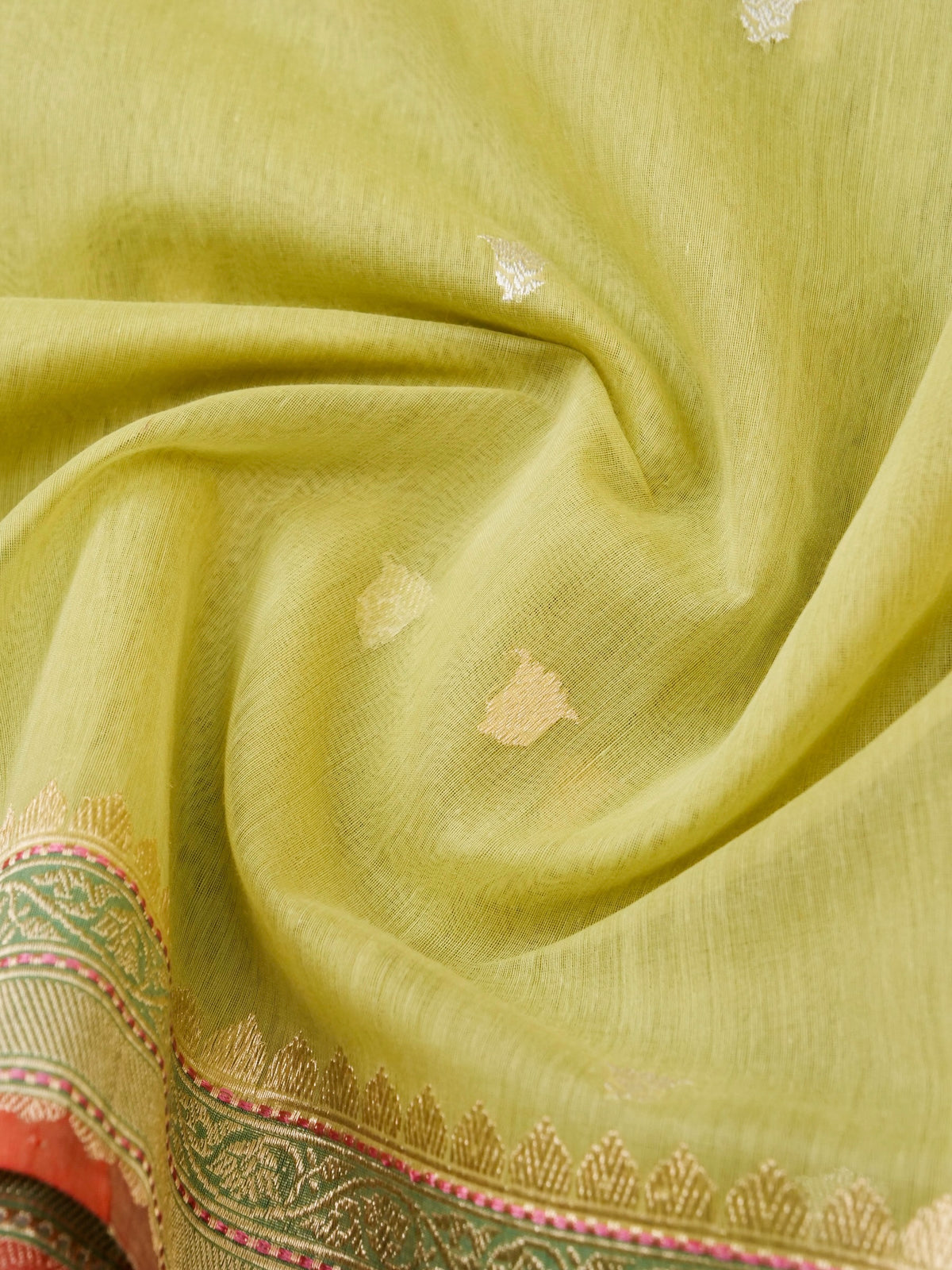 Handwoven Banarasi Kora Cotton Kadwa Booti Saree in Butter Yellow