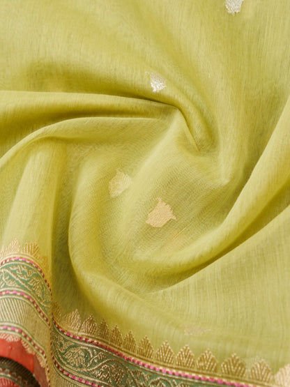 Handwoven Banarasi Kora Cotton Kadwa Booti Saree in Butter Yellow