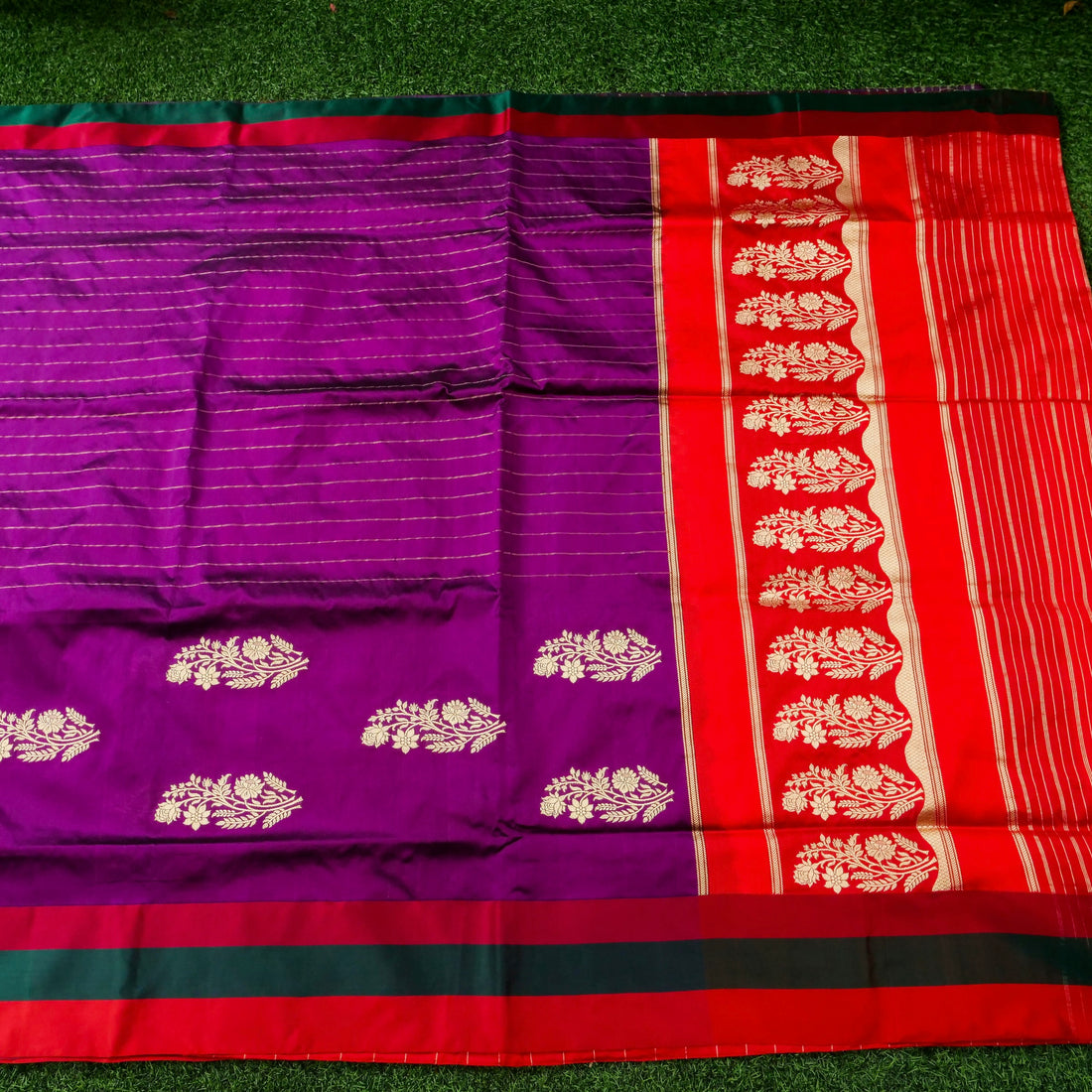 Handwoven Banarasi Katan Satin Silk Kadwa Boota Saree in Purple