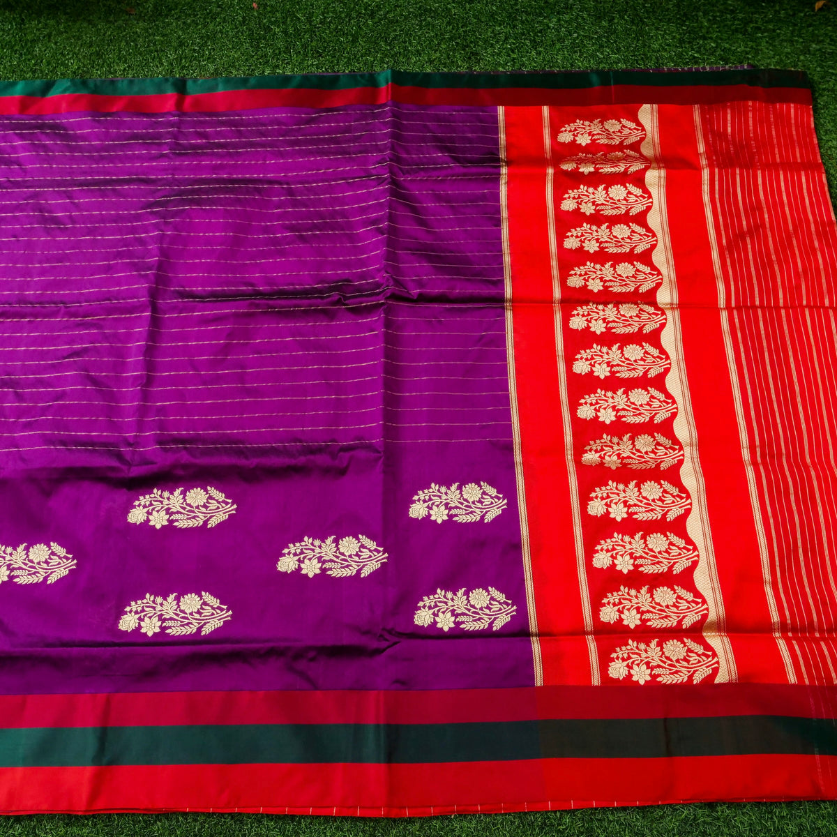 Handwoven Banarasi Katan Satin Silk Kadwa Boota Saree in Purple