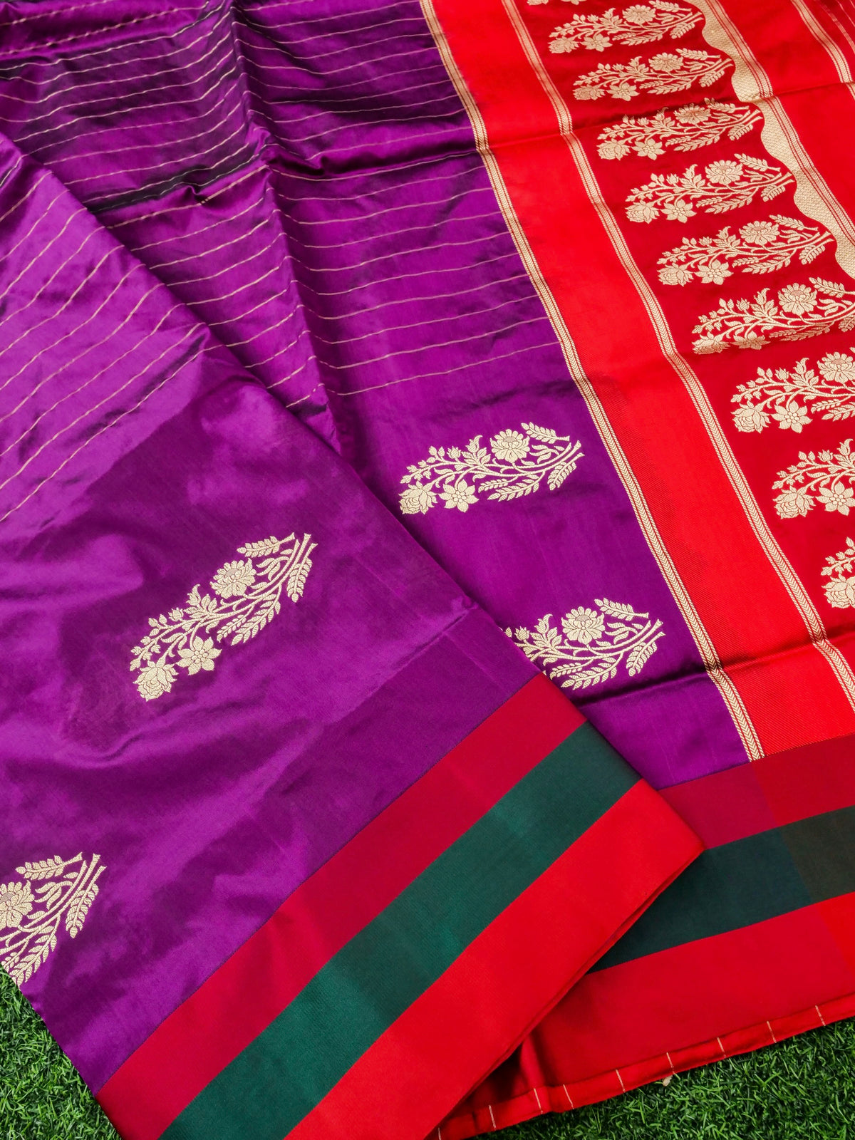 Handwoven Banarasi Katan Satin Silk Kadwa Boota Saree in Purple