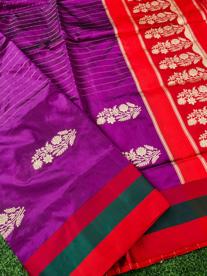 Handwoven Banarasi Katan Satin Silk Kadwa Boota Saree in Purple
