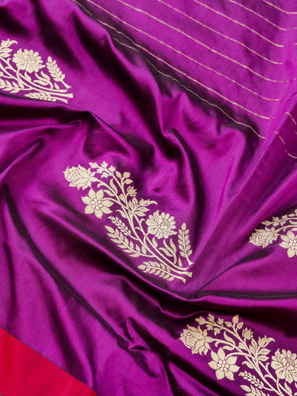 Handwoven Banarasi Katan Satin Silk Kadwa Boota Saree in Purple