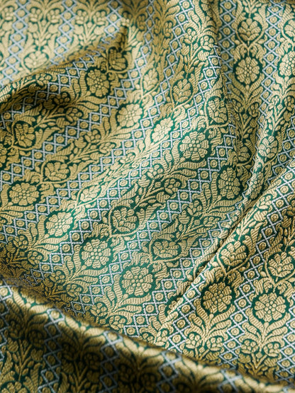 Handwoven Banarasi Katan Silk Patola Border Saree in Bottle Green and Blue