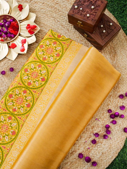 Handwoven Banarasi Katan Silk Tissue Tilfi Skirt Border Saree in Antique Gold