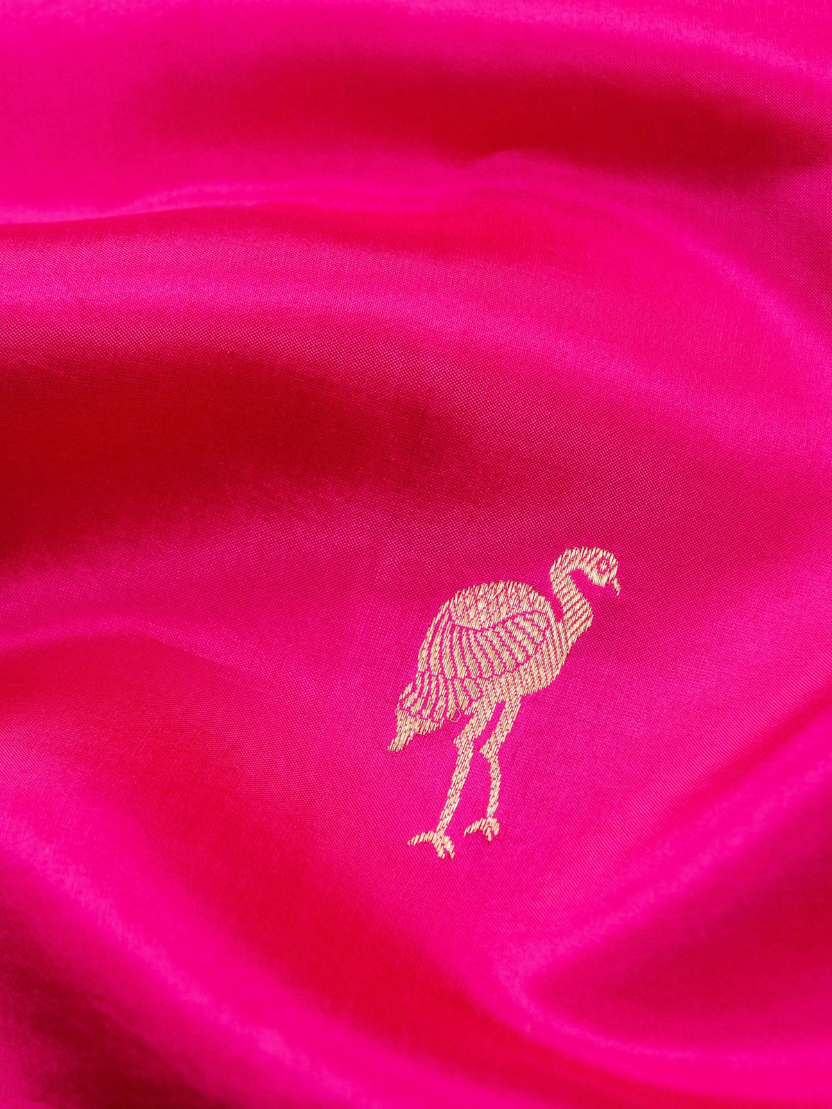 Handwoven Banarasi Katan Silk Bird Motif Saree in Rani Pink