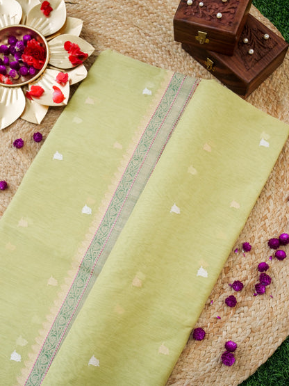 Handwoven Banarasi Kora Cotton Kadwa Booti Saree in Butter Yellow