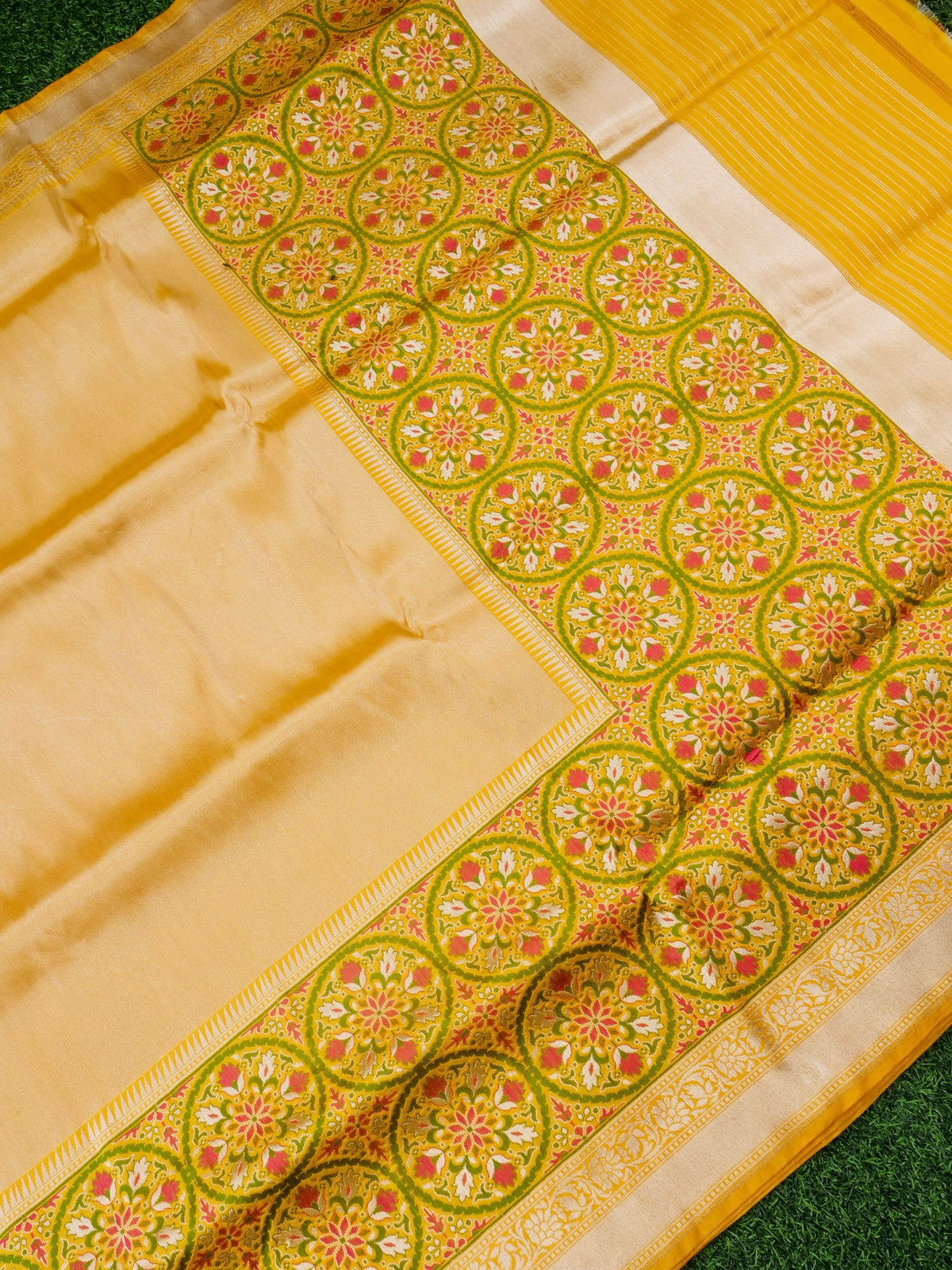 Handwoven Banarasi Katan Silk Tissue Tilfi Skirt Border Saree in Antique Gold