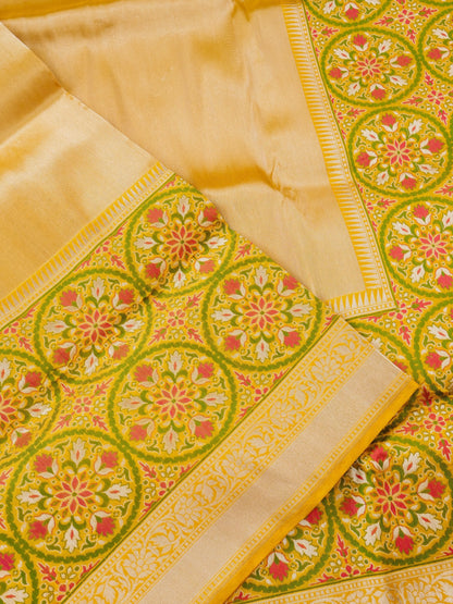 Handwoven Banarasi Katan Silk Tissue Tilfi Skirt Border Saree in Antique Gold