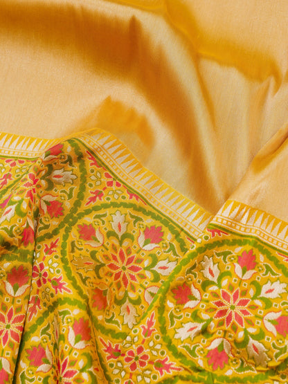 Handwoven Banarasi Katan Silk Tissue Tilfi Skirt Border Saree in Antique Gold