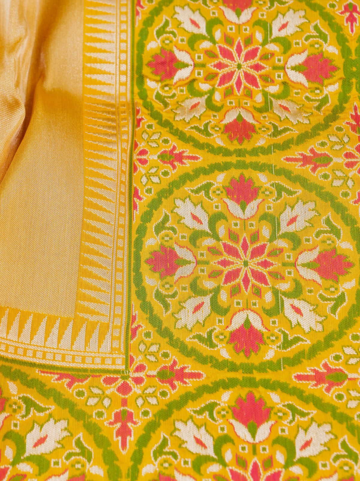 Handwoven Banarasi Katan Silk Tissue Tilfi Skirt Border Saree in Antique Gold