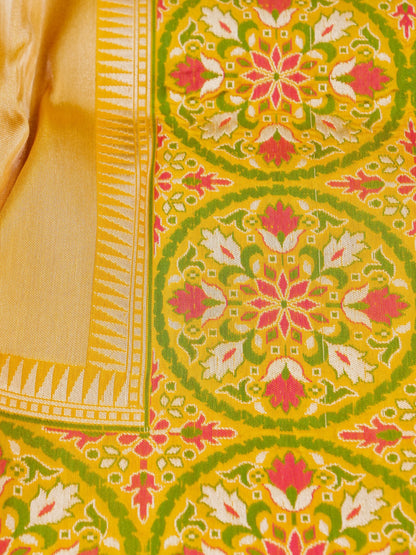 Handwoven Banarasi Katan Silk Tissue Tilfi Skirt Border Saree in Antique Gold