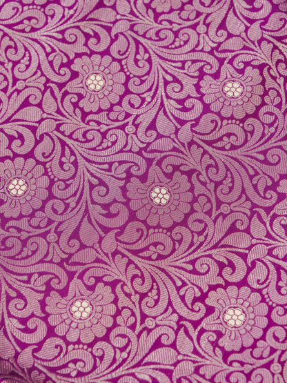 Handwoven Banarasi Tanchoi Silk Saree with Mina Border in Magenta