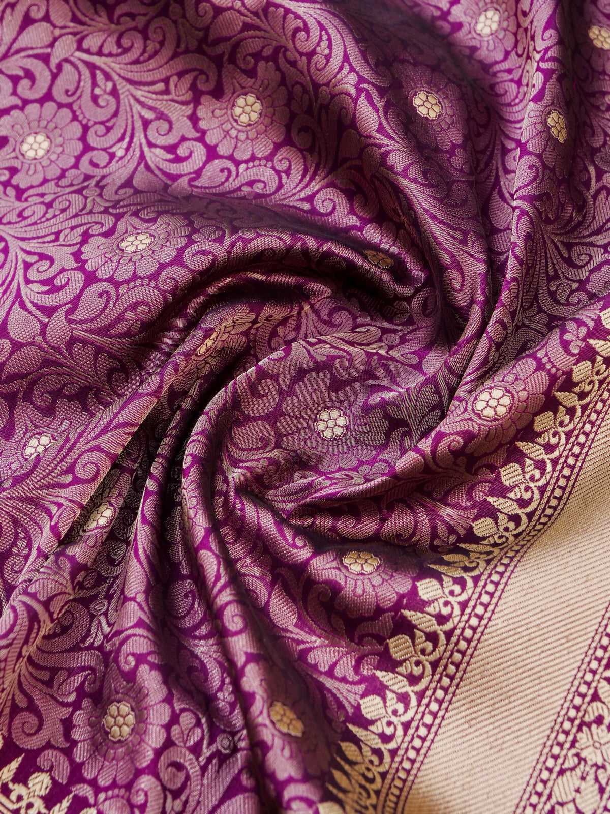 Handwoven Banarasi Tanchoi Silk Saree with Mina Border in Magenta