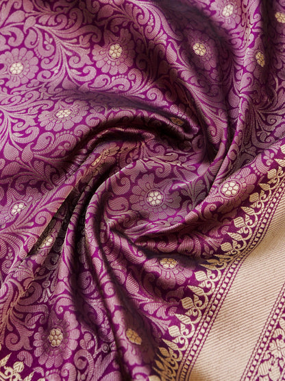 Handwoven Banarasi Tanchoi Silk Saree with Mina Border in Magenta