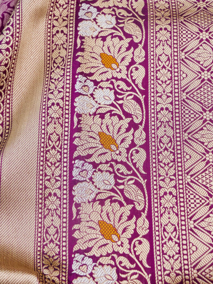 Handwoven Banarasi Tanchoi Silk Saree with Mina Border in Magenta