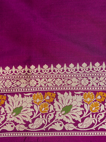 Handwoven Banarasi Tanchoi Silk Saree with Mina Border in Magenta