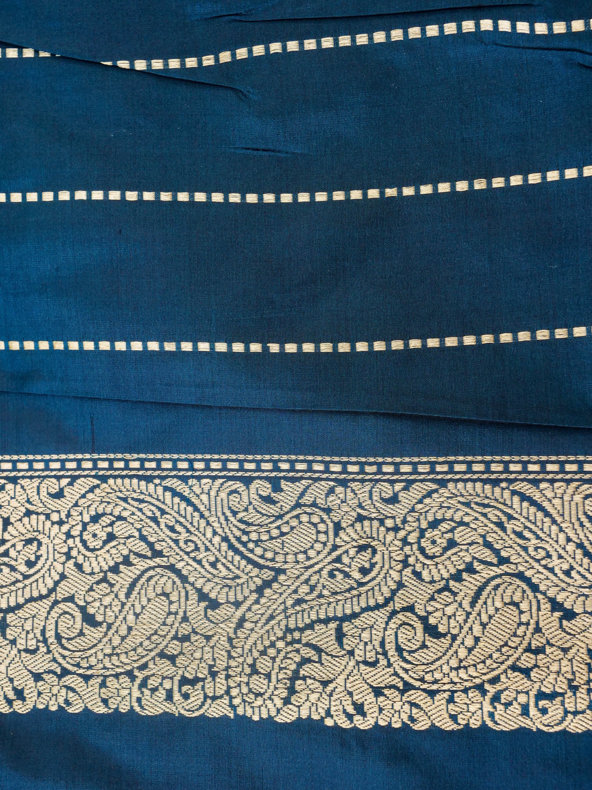 Handwoven Banarasi Katan Silk Kadwa Mina Boota Saree in Prussian Blue
