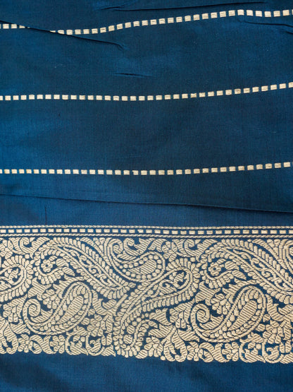 Handwoven Banarasi Katan Silk Kadwa Mina Boota Saree in Prussian Blue