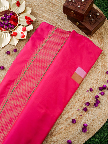 Handwoven Banarasi Katan Silk Double Tani Saree in Cerise Pink