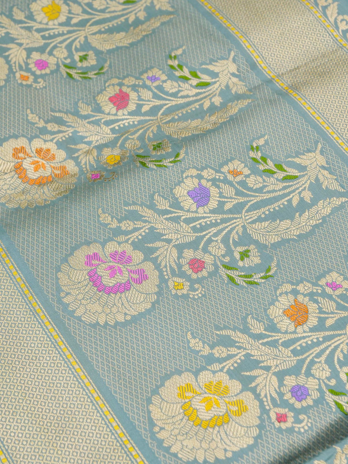 Handwoven Banarasi Katan Silk Tanchoi Tilfi Border Saree in Duck Egg Blue