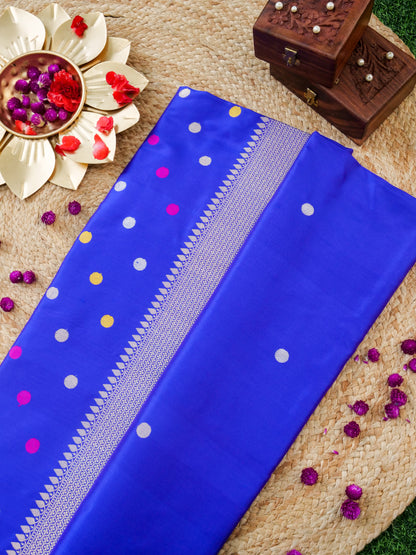 Handwoven Banarasi Katan Silk Polka Dot Booti Saree in Royal Blue