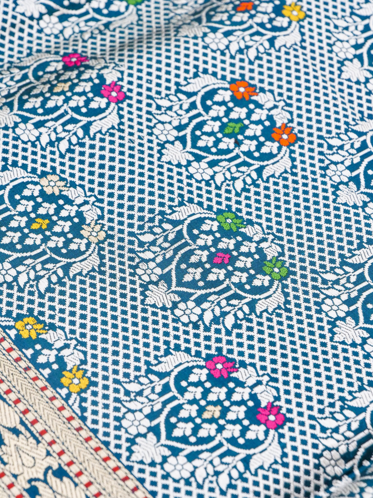 Handwoven Banarasi Katan Silk Kadwa Booti Saree with Tilfi Skirt Border in Sapphire Blue