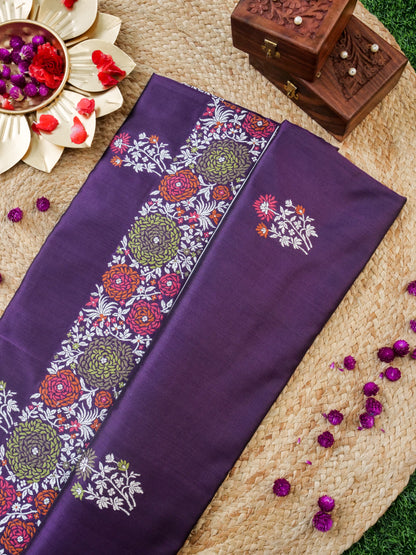 Handwoven Banarasi Katan Silk Kadwa Saree with Floral Border in Purple