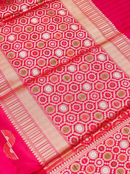 Handwoven Banarasi Katan Silk Double Tani Alfi Boota Saree in Cerise Pink