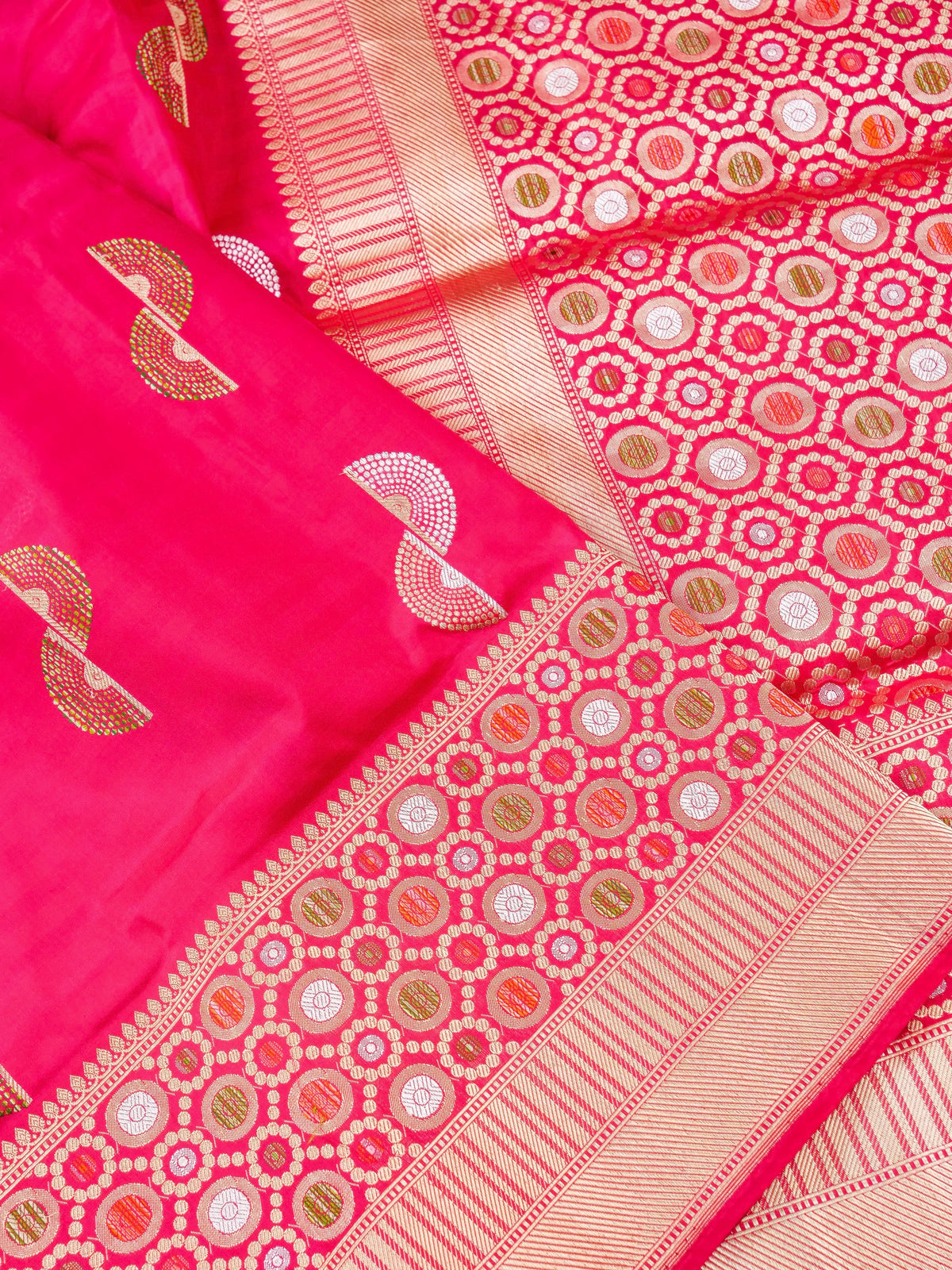 Handwoven Banarasi Katan Silk Double Tani Alfi Boota Saree in Cerise Pink
