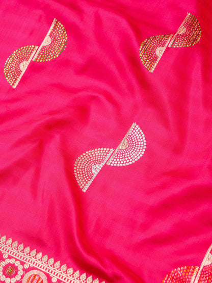 Handwoven Banarasi Katan Silk Double Tani Alfi Boota Saree in Cerise Pink